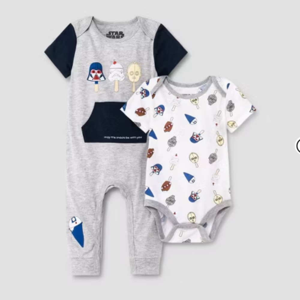 DISNEY  & HAPPY THREADS Baby Boys size 6 months 2 piece Star Wars Romper Set NEW